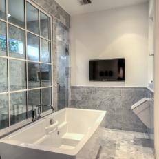 Transitional Bathroom With Marble Tile