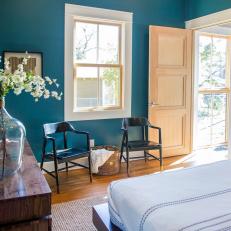 Vibrant Blue Walls in Master Bedroom Tiny Vintage Home
