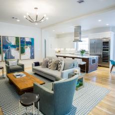 Open-Plan Living Space with Bold Blue Accents