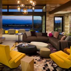 Contemporary Living Room With Yellow Chairs