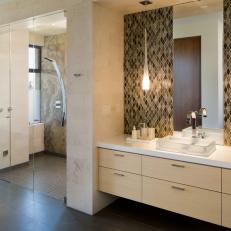 Contemporary Bathroom With Diamond Backsplash