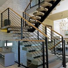 Contempory Style Wood and Steel Open Stairway