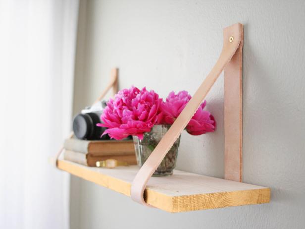 DIY Hanging Leather Shelves