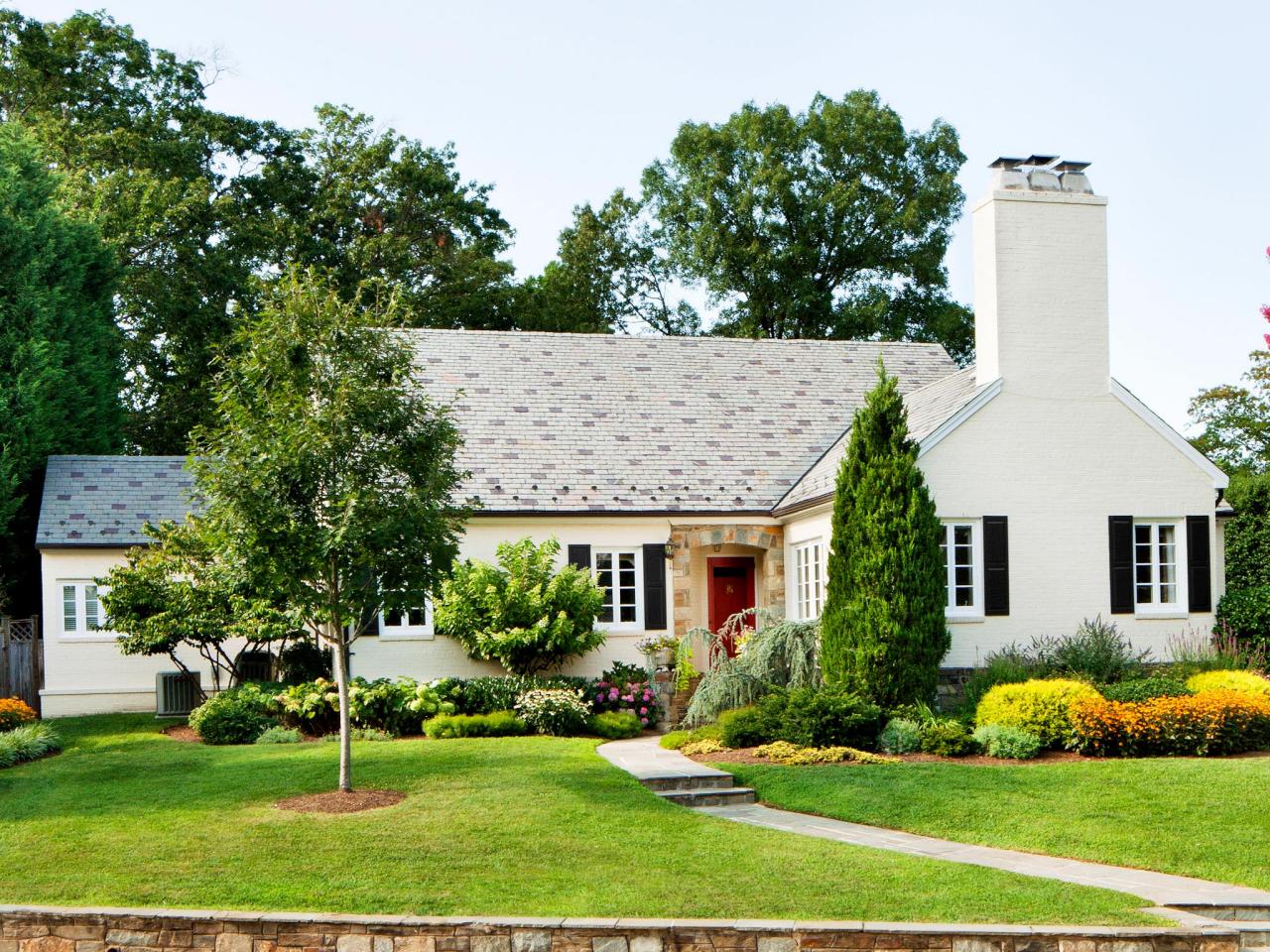 White House Exterior With Red Door And Black Shutters Hgtv