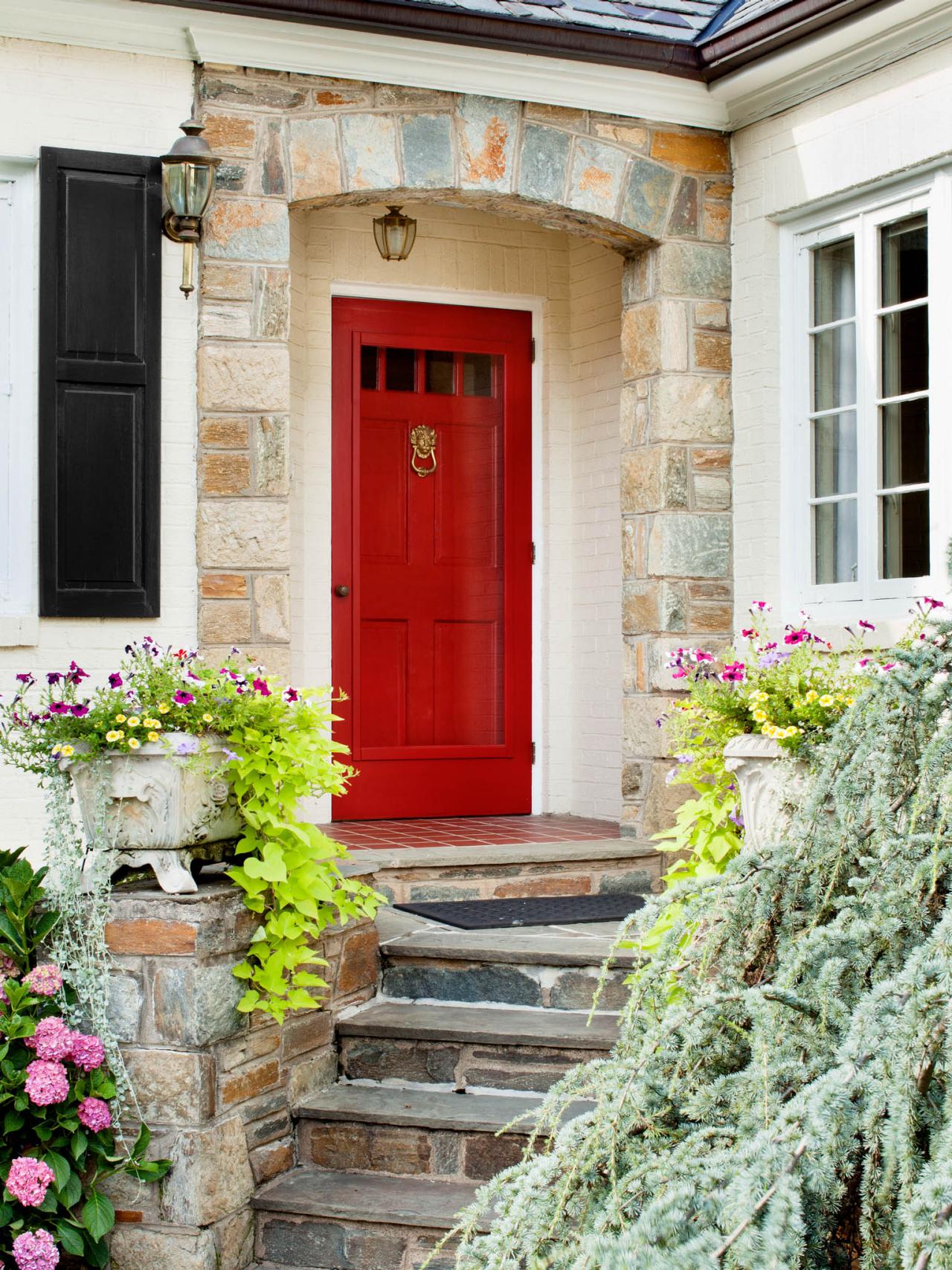 White House Exterior With Red Door And Black Shutters Hgtv