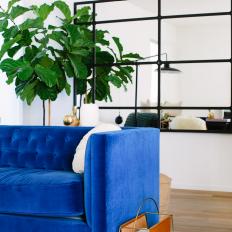 Bright Blue Sofa in Living Room