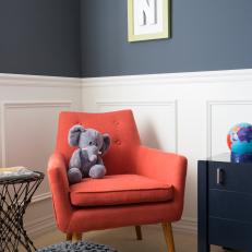 Red Chair in Reading Nook of Space Inspired Boys Room