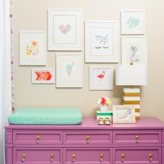 Funky Nursery Features a Purple Dresser That Doubles as a Changing Table