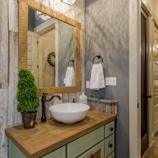 Country Style Powder Room With Lantern Pendant