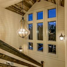 Rustic Transitional Stairs With Shiplap Walls