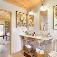 French Country Master Bathroom With Exposed Plumbing