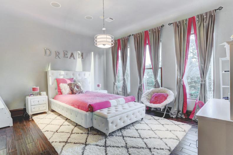 Pink And White Transitional Girl's Bedroom