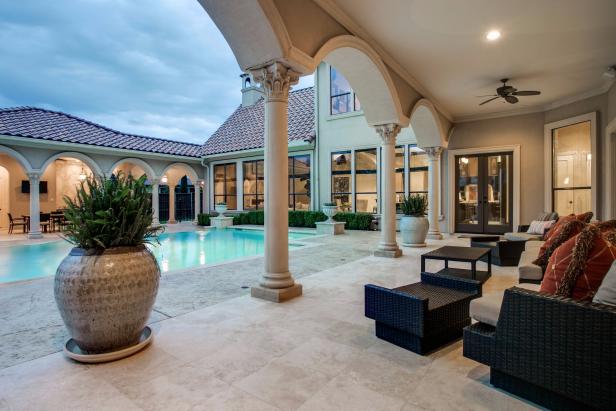 Mediterranean-Style Covered Patio and Pool | HGTV