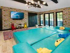 Turquoise Sectional In Colorful Eclectic Playroom