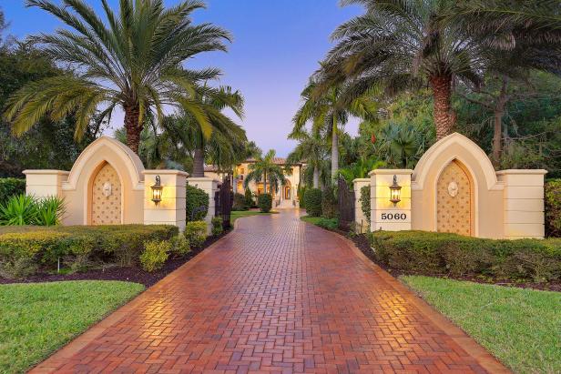 Classic Brick Paver Driveway for Mediterranean-Style Home 