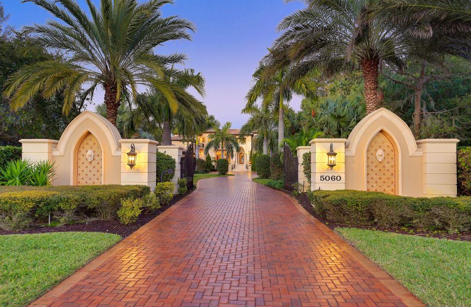 Classic Brick Paver Driveway for Mediterranean-Style Home