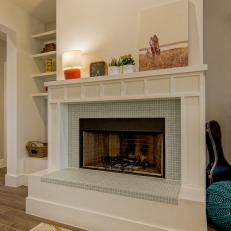 Modern White Fireplace With Mint Green Tiles