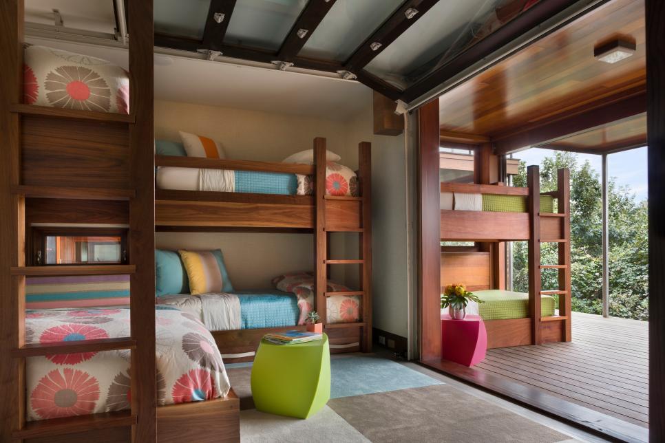 Multicolored Contemporary Kids Room, Multi Colored Bunk Beds