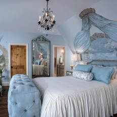 Traditional Blue Bedroom With Venetian Mirrors and Fairy Tale Murals