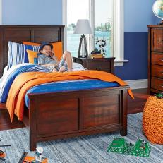 Blue Traditional Boy's Bedroom With Water View