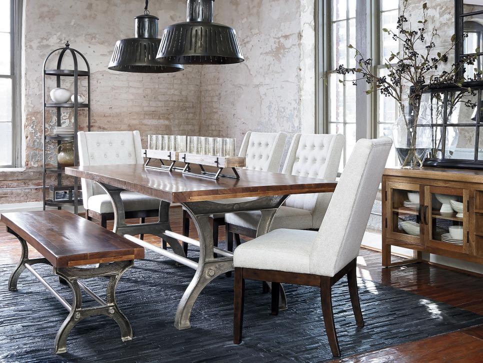 Urban Dining Room With White Chairs, Ranimar Dining Room Table And Chairs