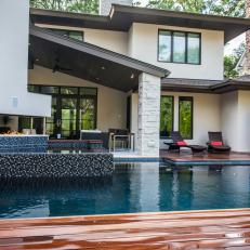 Contemporary Pool Oasis With Hot Tub