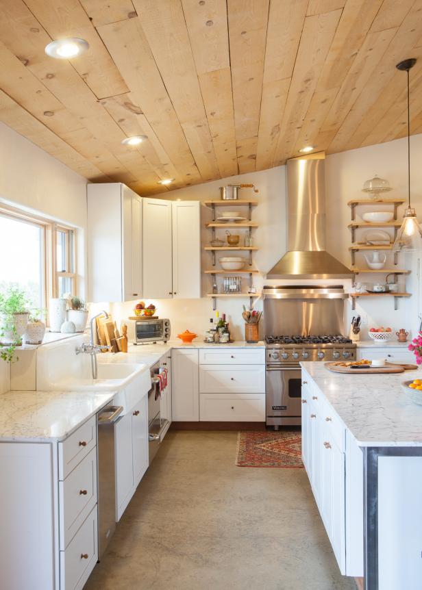 French Country Kitchen With Natural Wood Plank Ceiling | HGTV