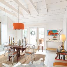Fresh Orange and White Dining Room With Christmas Decorations