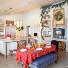 Open Plan Living Space With Festive Red Dining Table