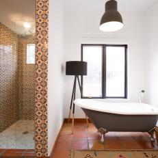 Black and White Master Bath with Spanish Tile