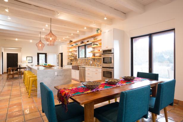 White Eclectic Kitchen and Dining Room