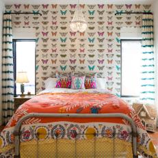 Girls Room with Butterfly Wallpaper Accent Wall