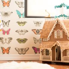 Girls Bedroom with Butterfly Wallpaper