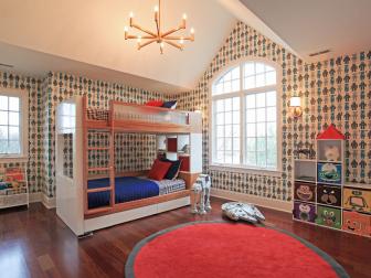 Contemporary Kid's Room With Robot Wallpaper