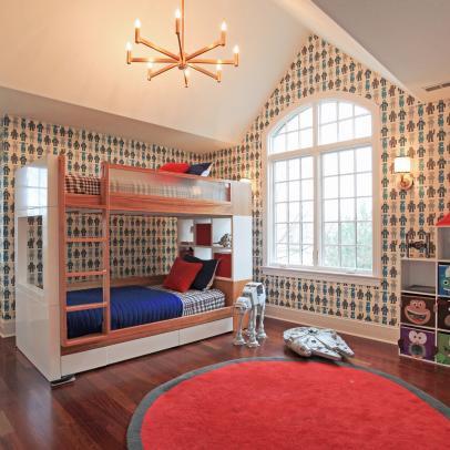 Contemporary Kid's Room With Robot Wallpaper
