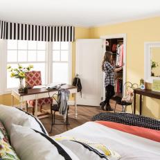 Yellow Cottage Bedroom With Striped Valance