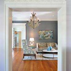 White Doorway With Molding and Sitting Room