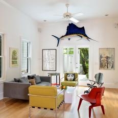 Eclectic Living Room With Swordfish