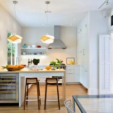 White Contemporary Small Kitchen With Pendants