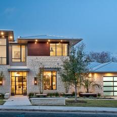 Contemporary Exterior With Stacked Limestone Siding