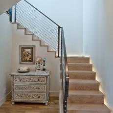 Contemporary Staircase With Cable And Metal Railing