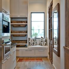 Transitional Rustic Mudroom With Window Seat