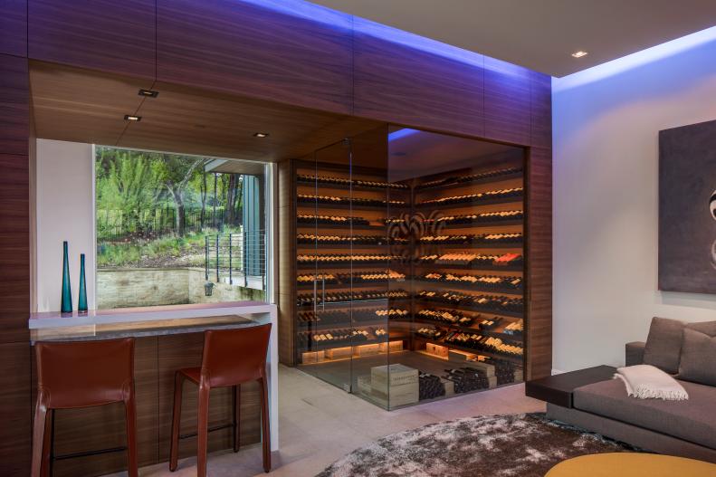 Contemporary Wine Cellar and Wet Bar