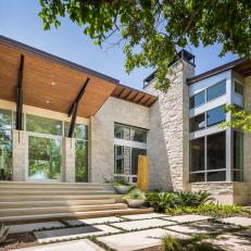Contemporary Exterior With Stacked Limestone