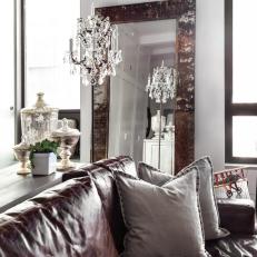 Leather Sofa and Chandelier in Vintage Meets Modern Space
