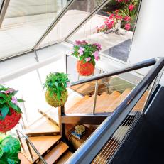 Colorful Planters Above Stairwell in Contemporary Home