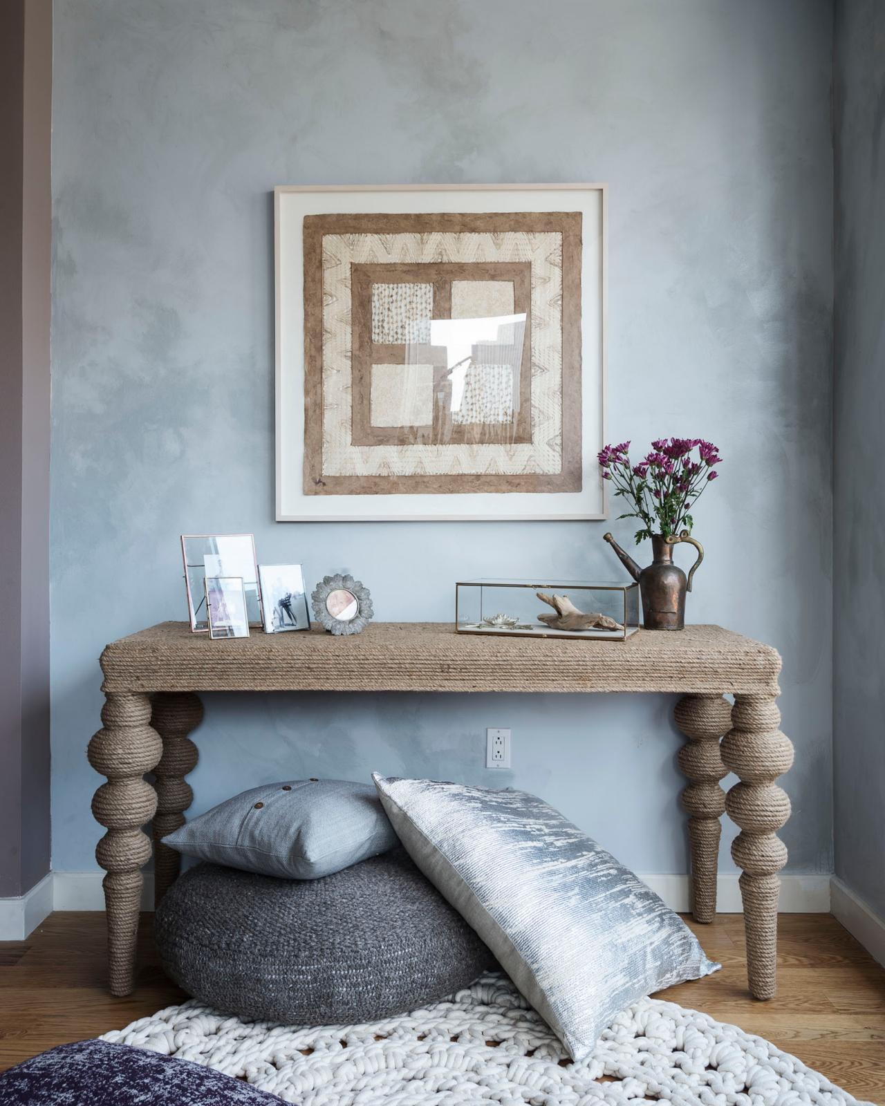 Eclectic Console Table Styling With Floor Pillows Hgtv