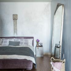 Serene Gray Bedroom With Purple Bed Frame