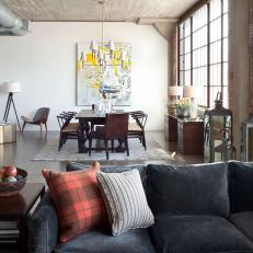 Open Plan Loft Living Space With Industrial Exposed Ceiling