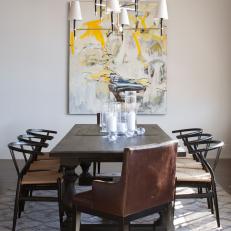Eclectic Dining Room With Modern Art Wall Hanging